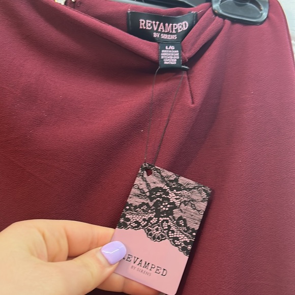 Red REVAMPED Short Pencil Skirt with Mesh Detail - Picture 3 of 6